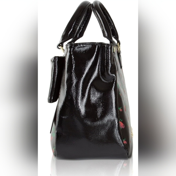 Betsey Johnsen Rosebud floral faux patent leather bag bow trim Satchel& a pouch - Picture 4 of 7